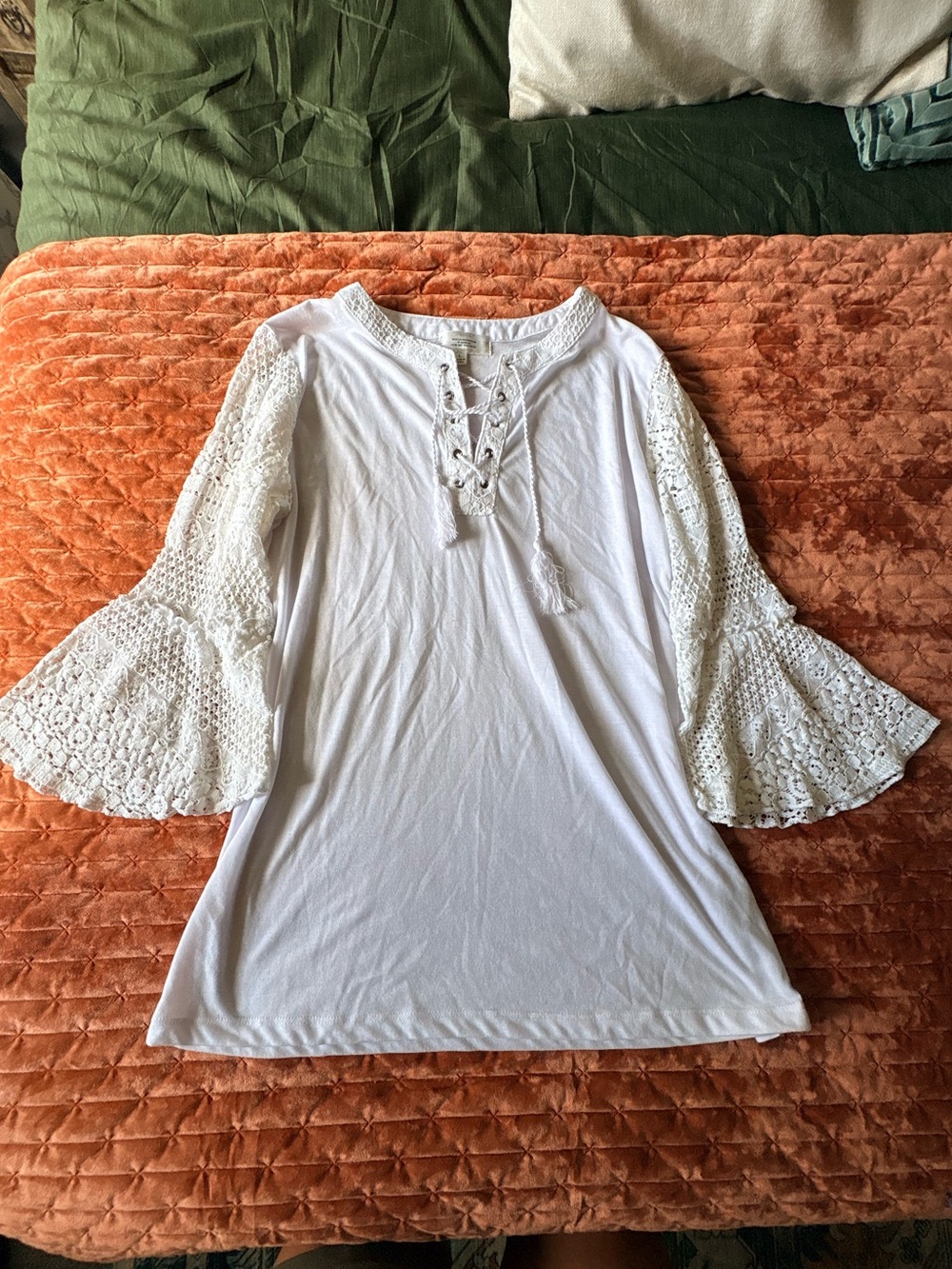 Boho Lace-Sleeve White Women's Top